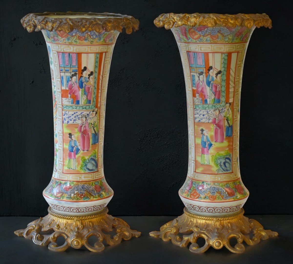 Pair Of Canton Vases