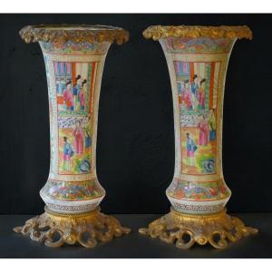 Pair Of Canton Vases