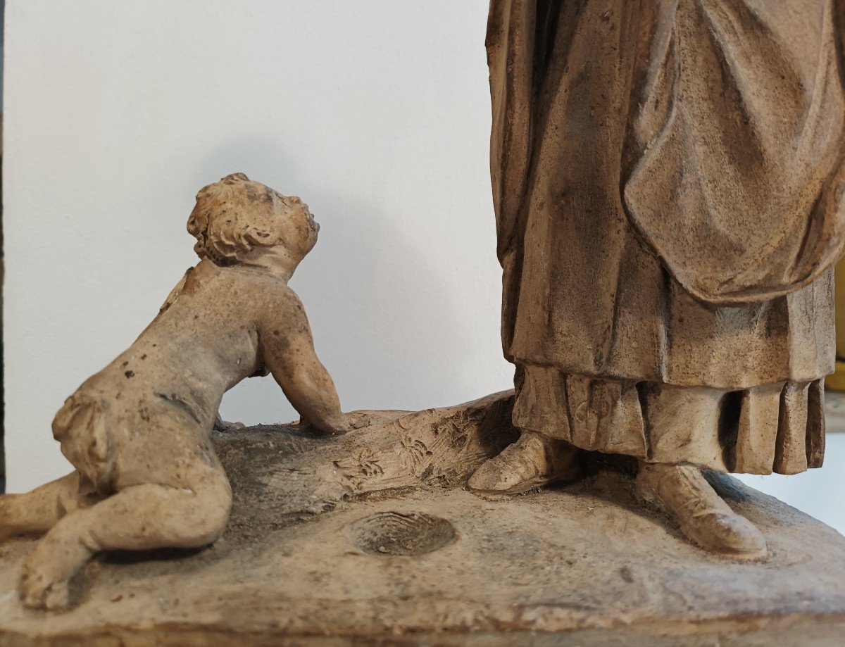 Sculpture En Terre Cuite Représentant Un Homme Avec Un Enfant. Italie, Début Du XVIIIe Siècle.-photo-4