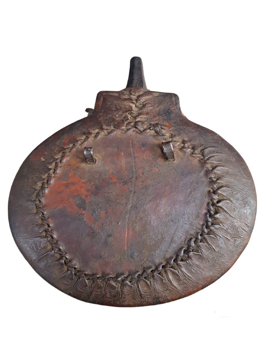 Powder Flask In Leather And Iron. Europe,early 18th Century.