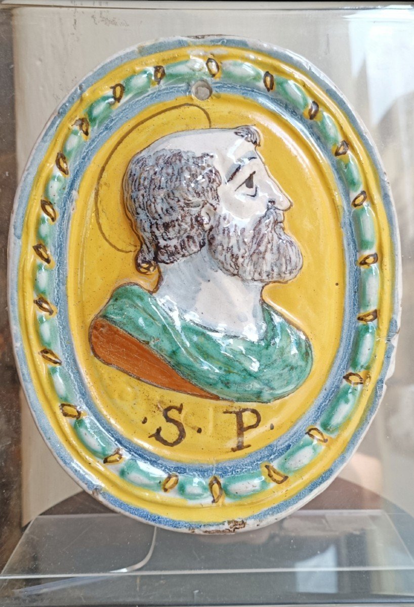 Majolica Oval Depicting Saint Paul .deruta,early XVIIth Century.-photo-3