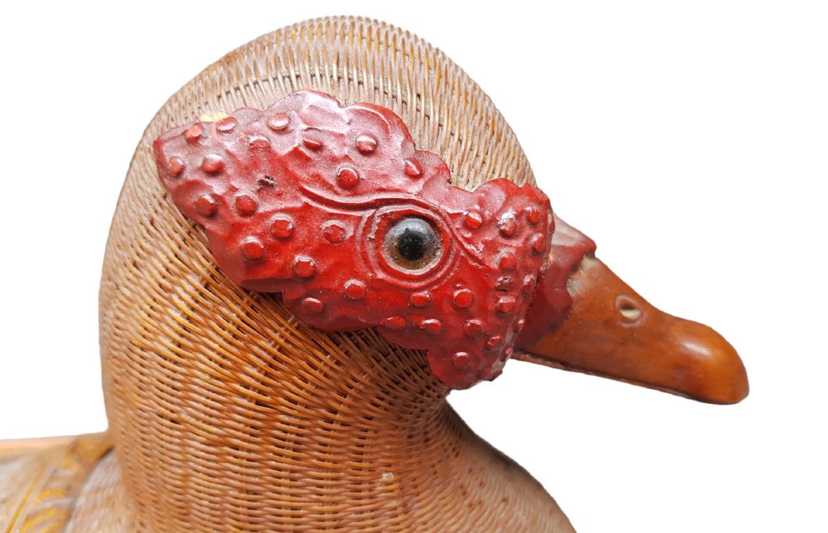 Duck's Sculpture In Straw And Lacquered Wood.shanghai,mid XXth Century.-photo-3