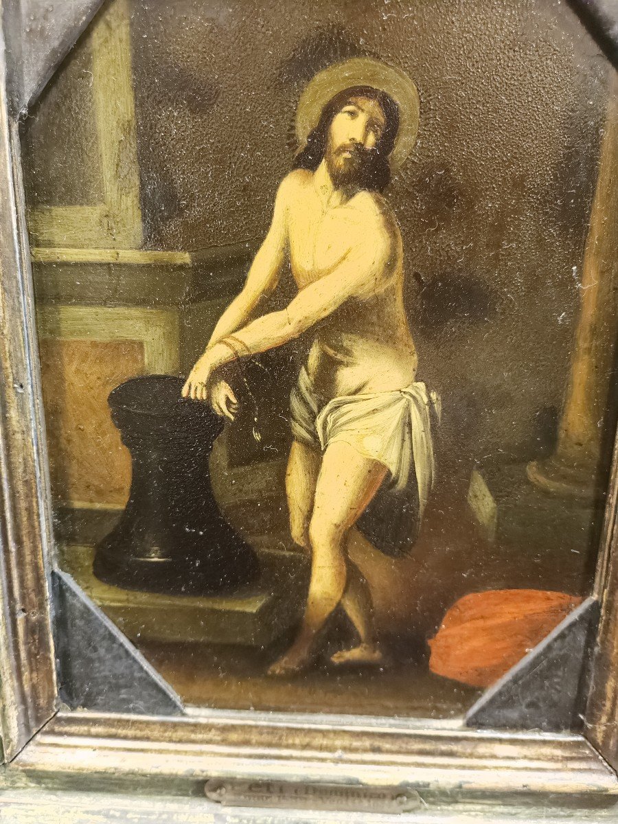 Painting On Slate Depicting Christ At The Column. Italy ,17th Century. -photo-4