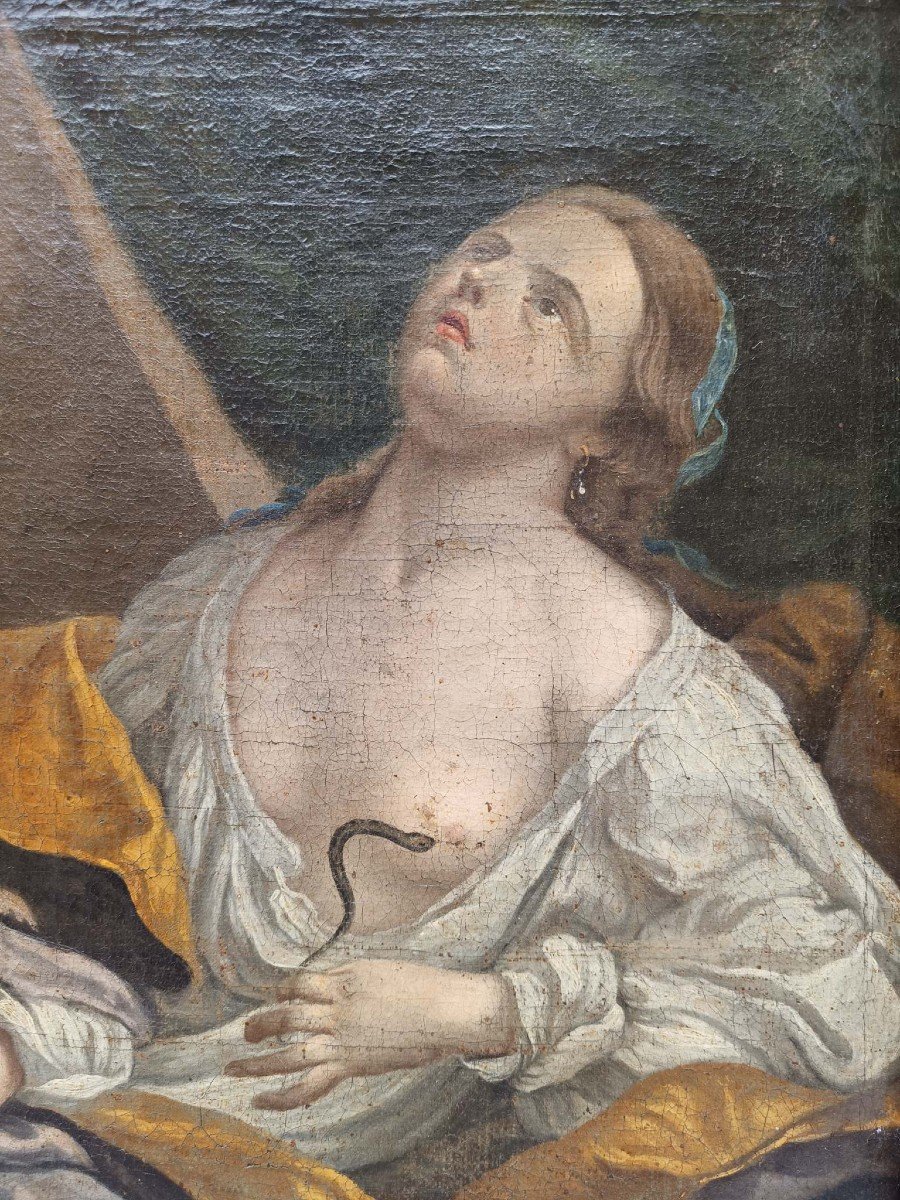 Peinture à l'Huile Sur Toile Représentant Le Suicide De Cléopâtre. émilie, XVIIe Siècle.-photo-3