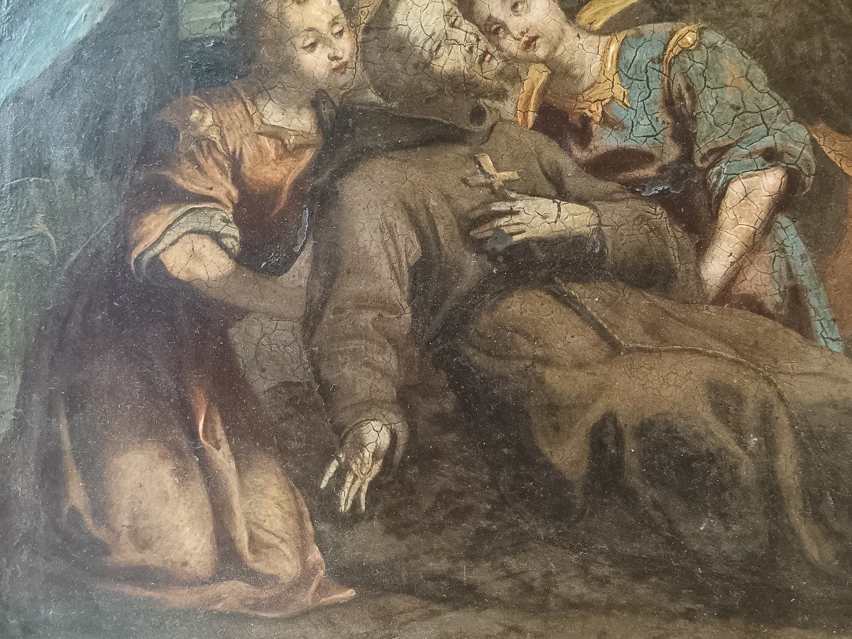 Oil On Slate Depicting The Lament Of Saint Francis . Verona,xvii Century-photo-2