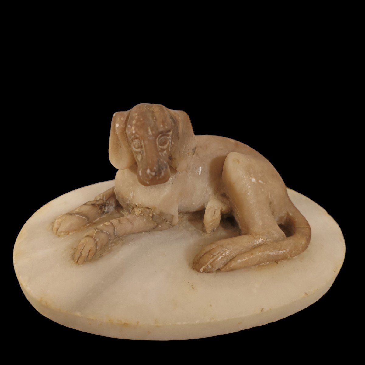 Alabaster Sculpture Depicting A Dog.  Italy ,19th Century. -photo-3