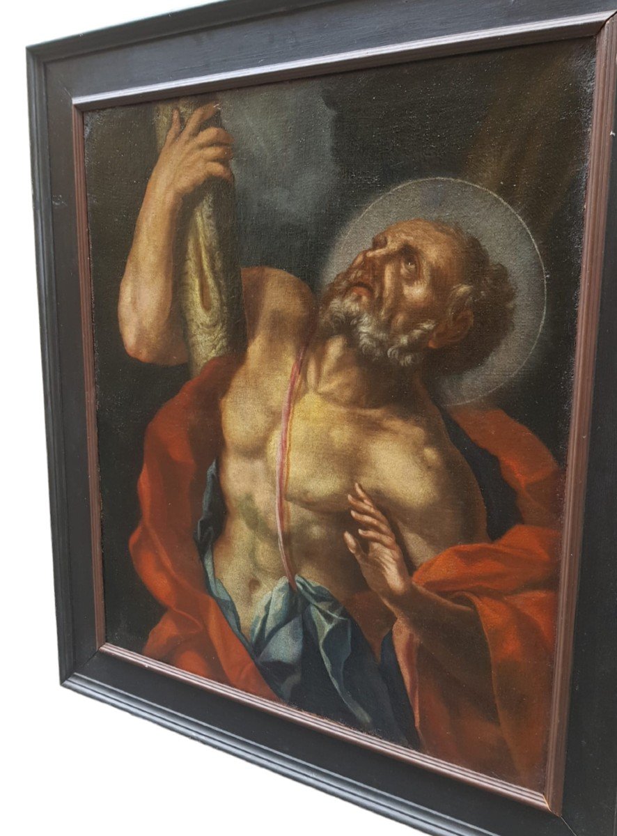 Oil On Canvas Depicting Saint Andrew. Venetian Painter ,17th Century.-photo-2