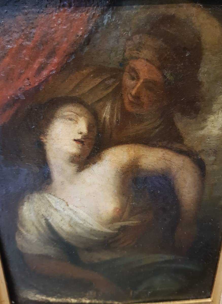 Oil On Copper Depicting Lucrezia's Suicide. Florence,17th Century.-photo-2