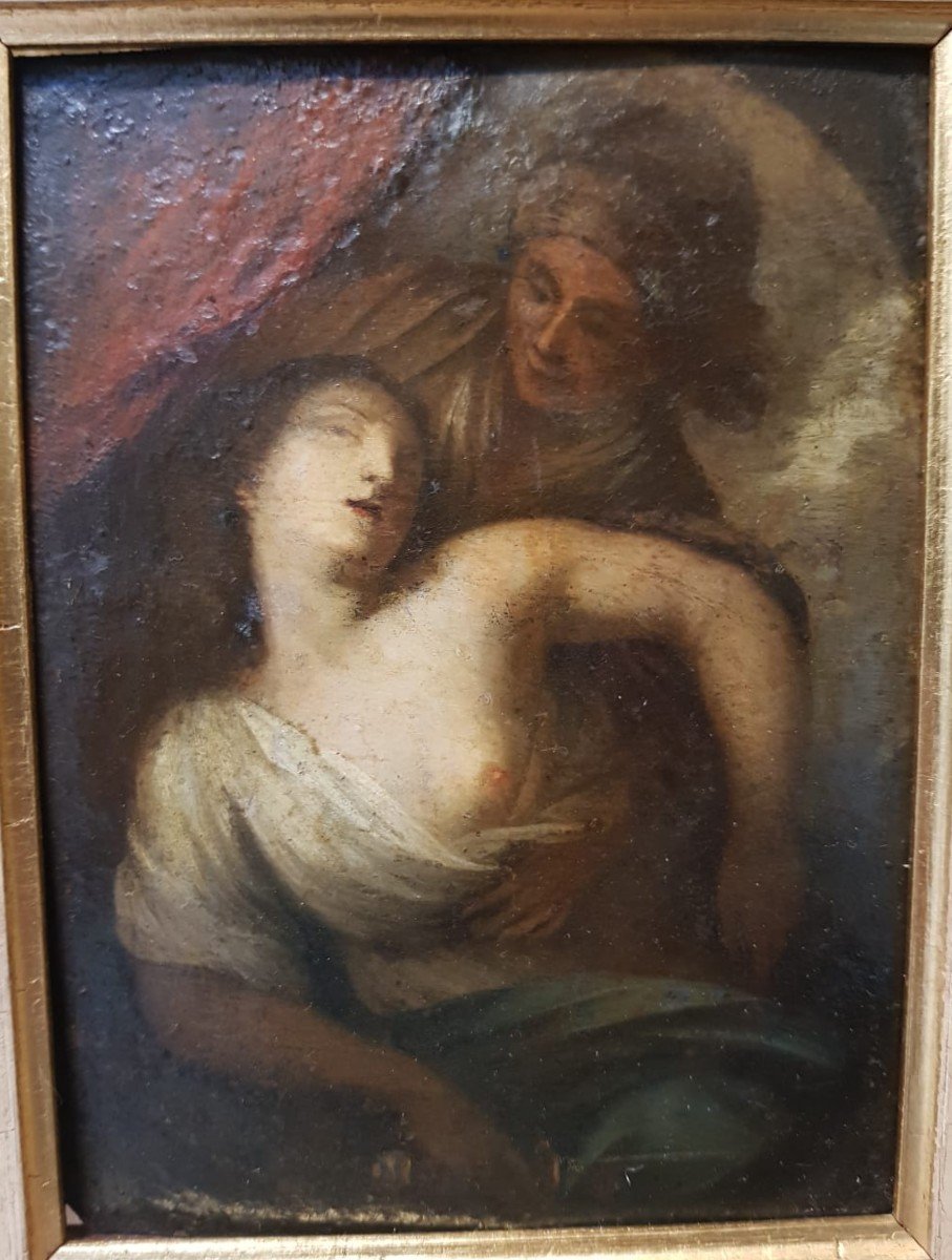 Huile Sur Cuivre Représentant Le Suicide De Lucrezia. Florence, XVIIe Siècle.