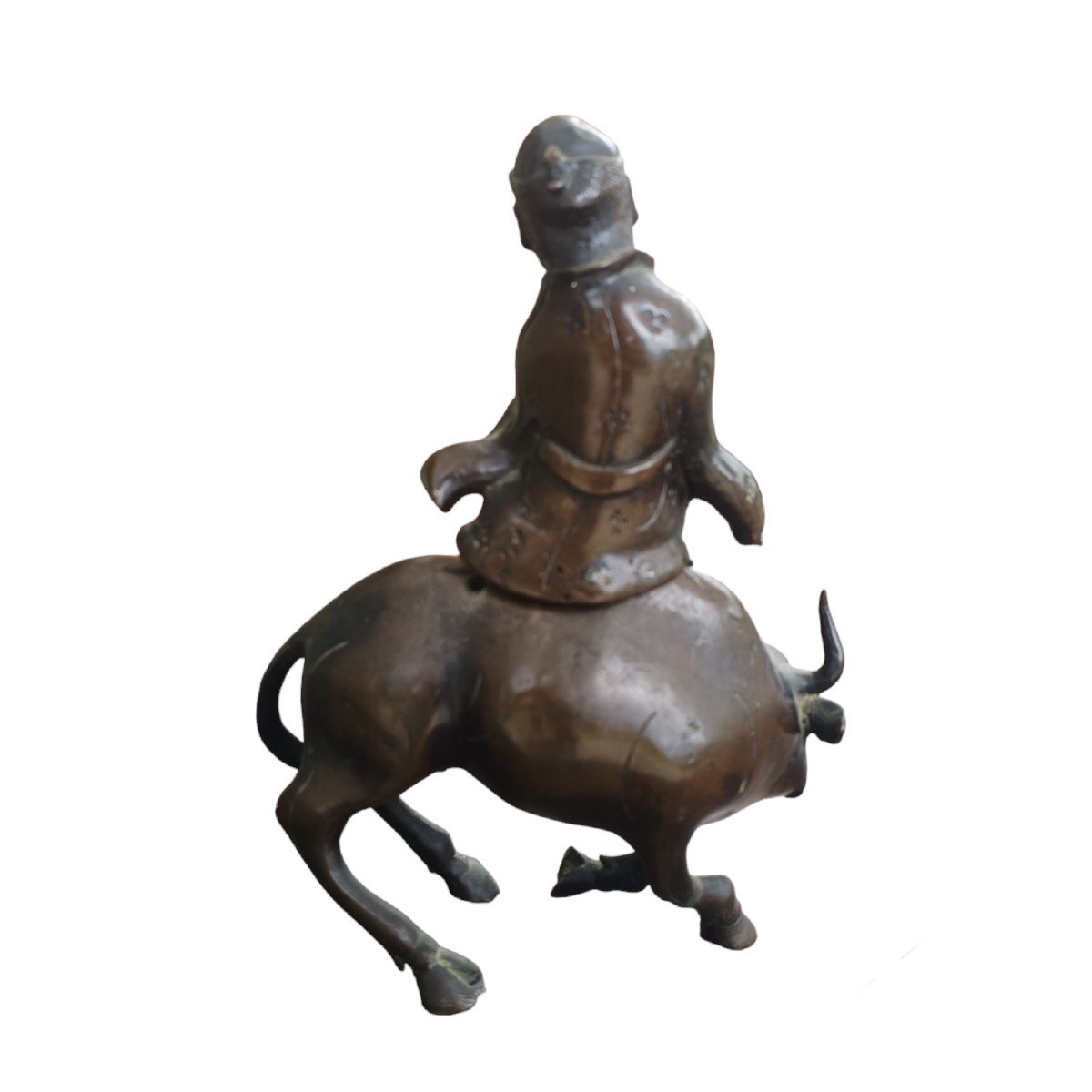 Bronze Sculpture Depicting A Old Man On A Buffalo. China,late 19th Century.-photo-3