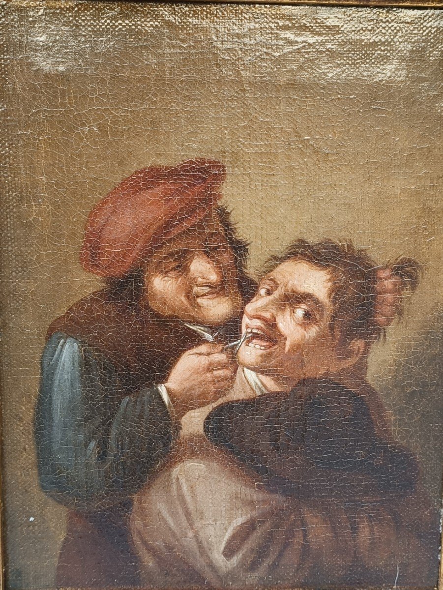 Paire De Peintures à l'Huile Sur Toile Représentant Des Scènes Burlesques. Flandre, XVIIIe Sièc-photo-3