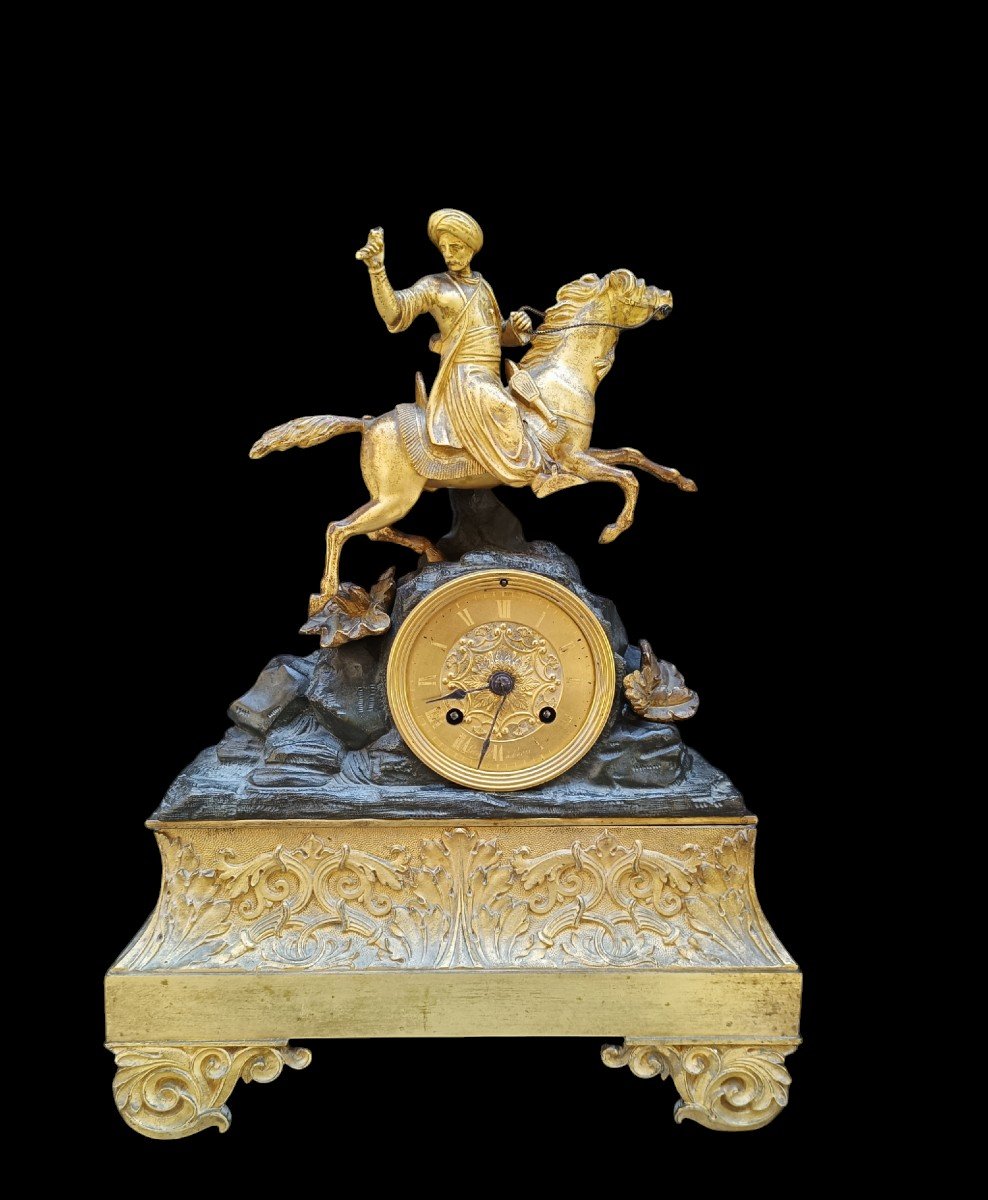 Orientalist Clock In Gilded Bronze.france,19th Century.