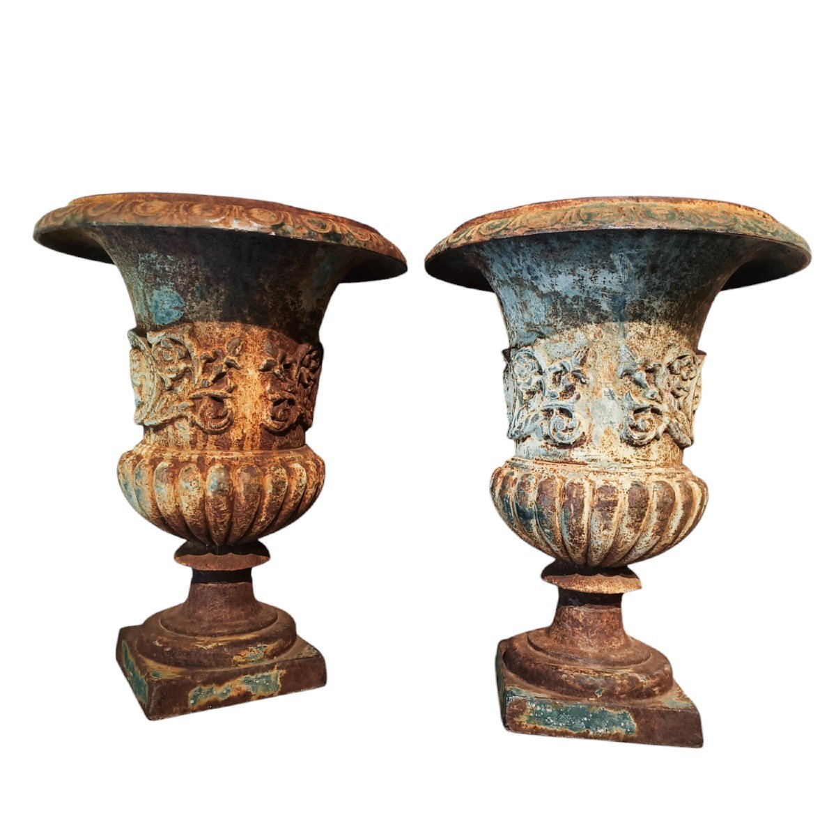 Pair Of Cast Iron Vases With Traces Of Paint.italy,late 19th Century.-photo-2