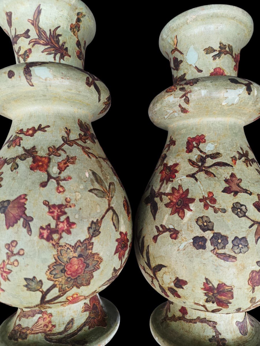 Pair Of Lacquered Vases In"arte Povera". Piemonte,18th Century.-photo-3