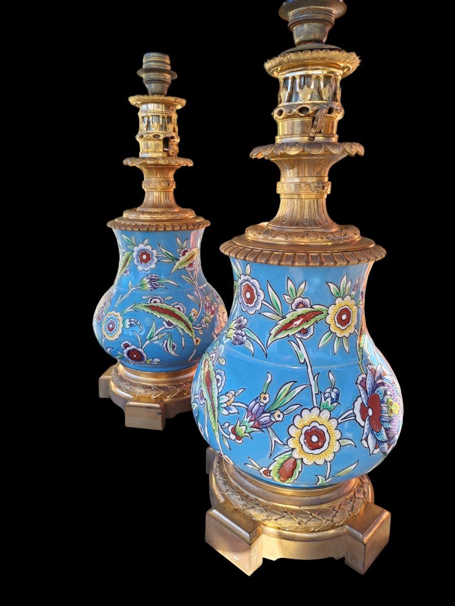 Pair Of Lamps In Longwy Ceramic.france,late 19th Century.-photo-2