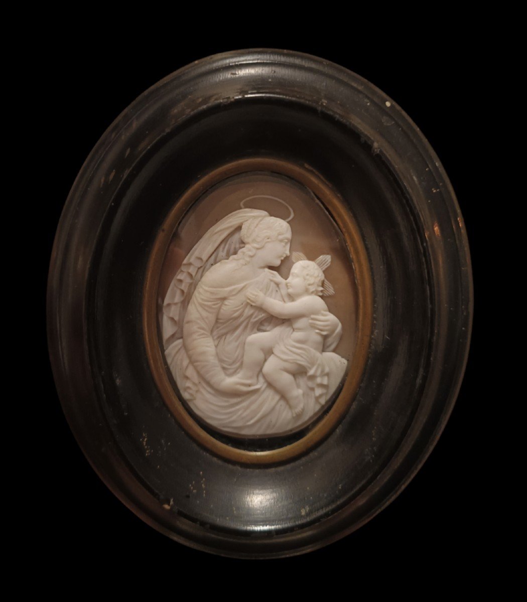 Shell Cameo Depicting Madonna And Child.italy,xixth Century.-photo-2