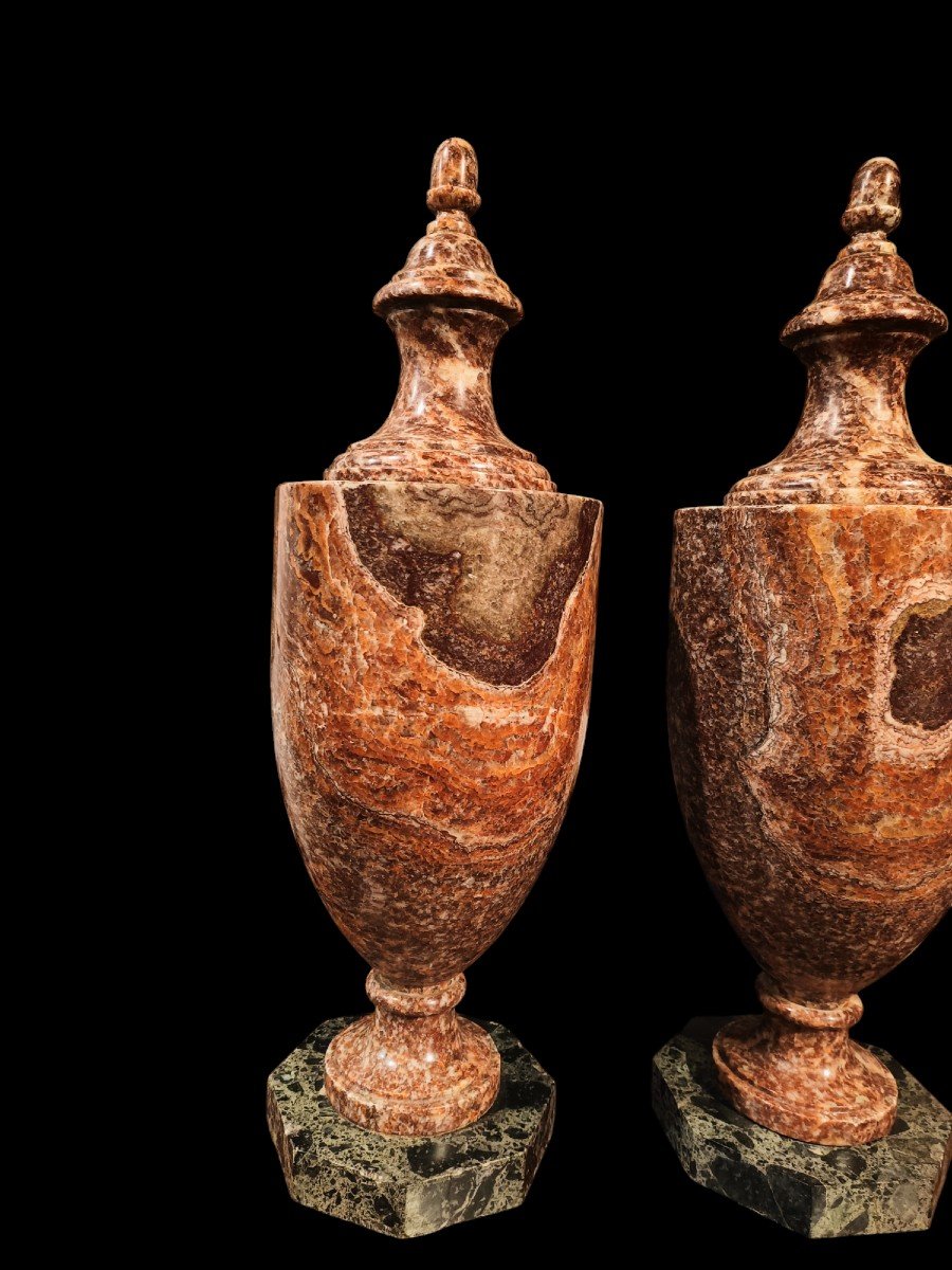 Pair Of Urn Vases In Marine Alabaster.rome,early 20th Century.-photo-2