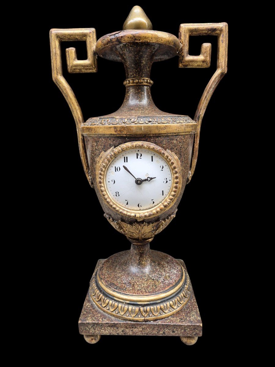 Painted Wooden Clock  In The Shape Of Vase.italy,late 18th Century.