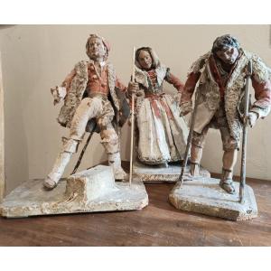 Three Polychrome Wood Sculptures Depicting Nativity Figures, Late 18th Century.