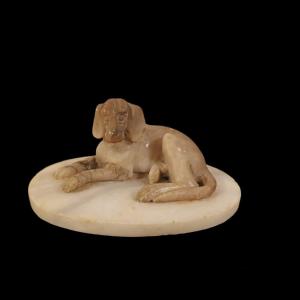 Alabaster Sculpture Depicting A Dog.  Italy ,19th Century. 