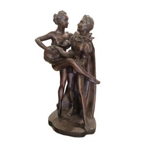 Georg Jensen(1866-1935). Sculpture En Bronze Représentant Un Couple De Danseurs. Début Du 20ème