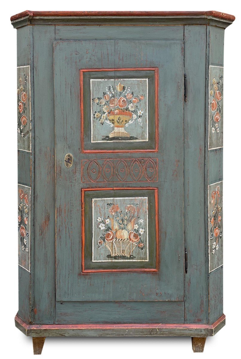 Blue Painted Wardrobe With Flowers And Fruit  