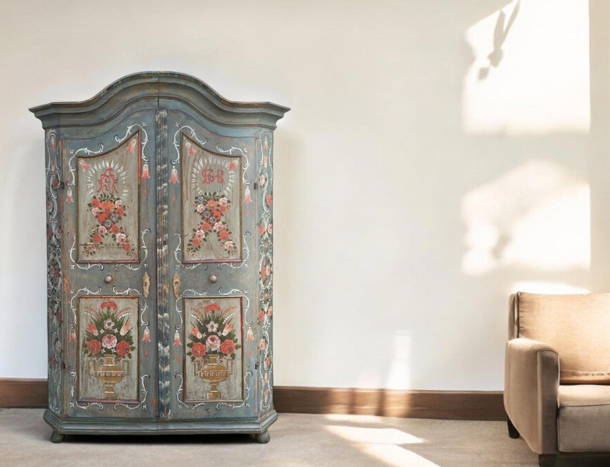 Antique Alpine Wardrobe Painted Blue  -photo-2