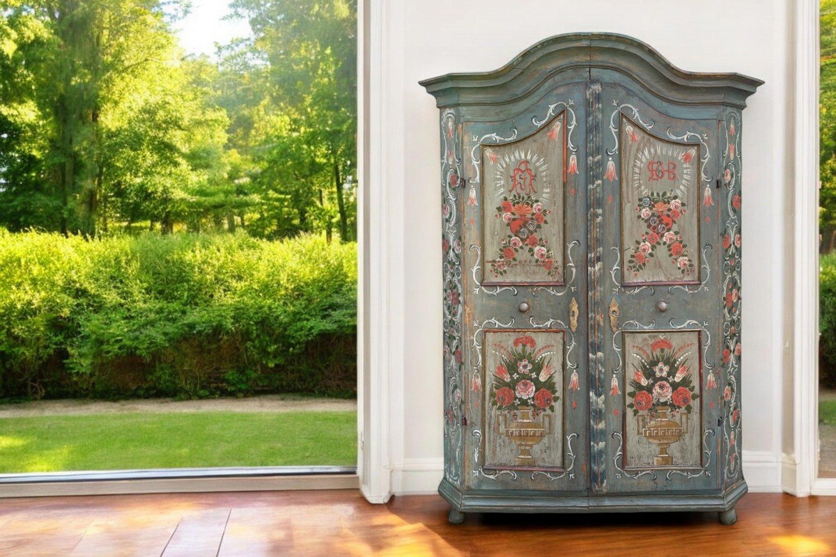 Antique Alpine Wardrobe Painted Blue  -photo-3