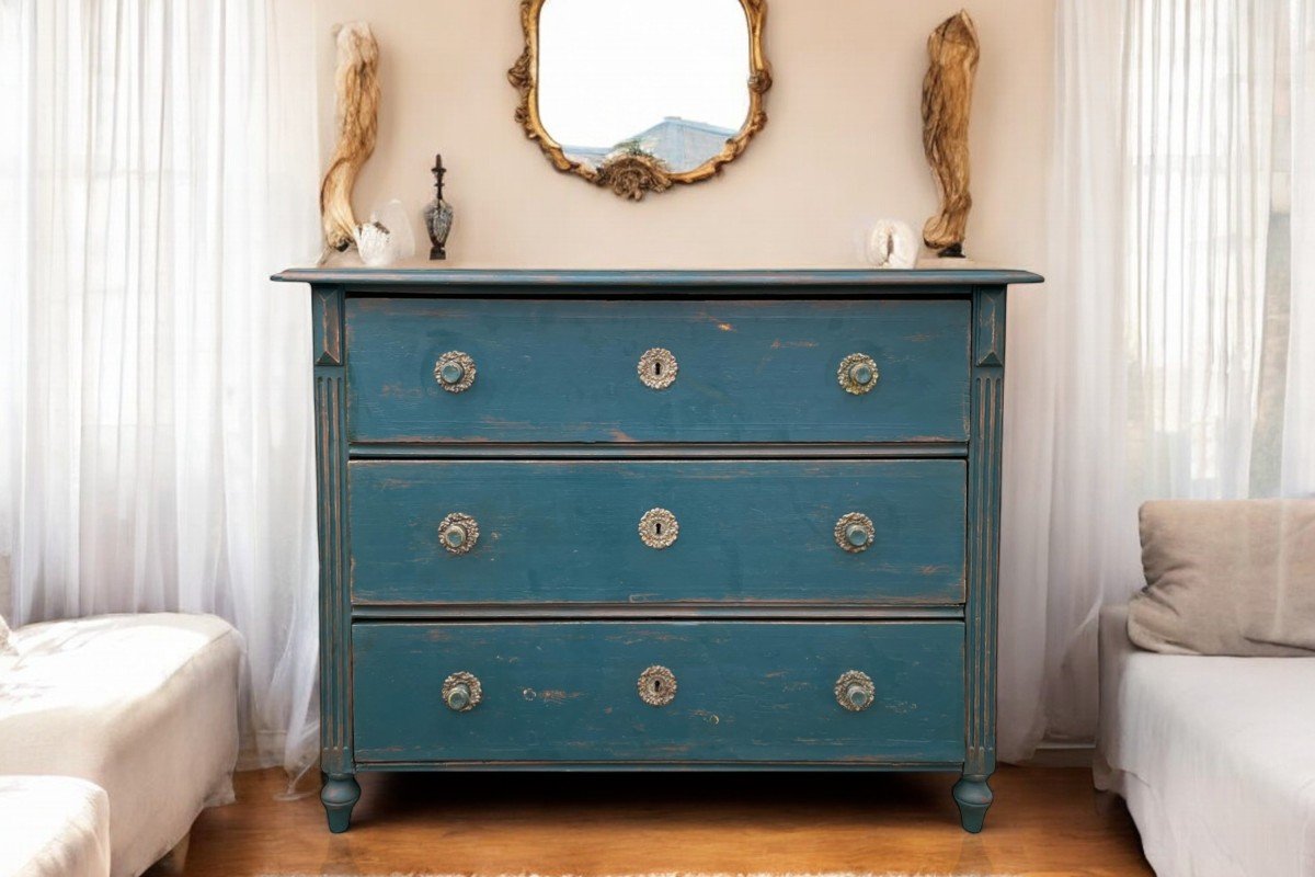 Commode  Alpine  Peinte En Bleu-photo-3