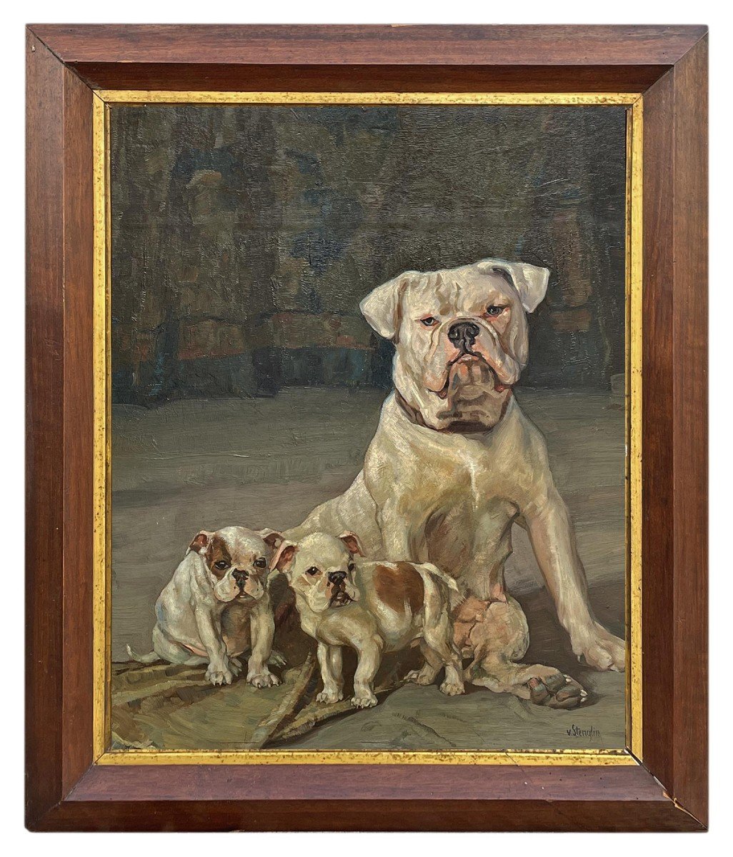 Ernst Hugo Von Stenglin (1862 – 1914) –a Family Of Bulldogs  -photo-1