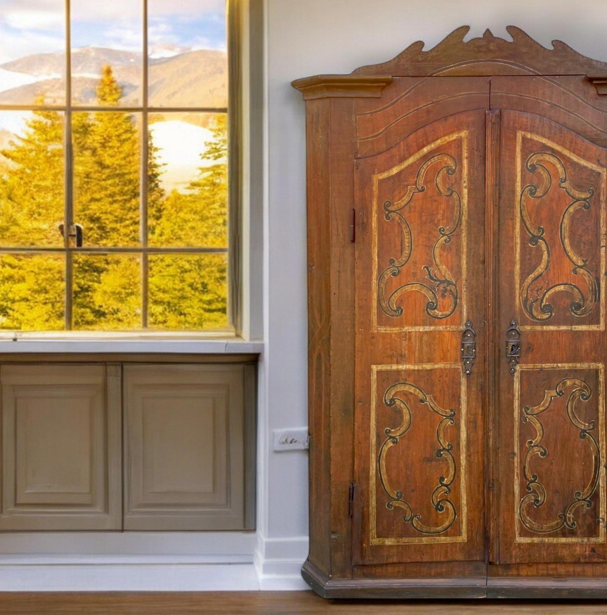  Late 18th Century Alpine Painted Cabinet-photo-2