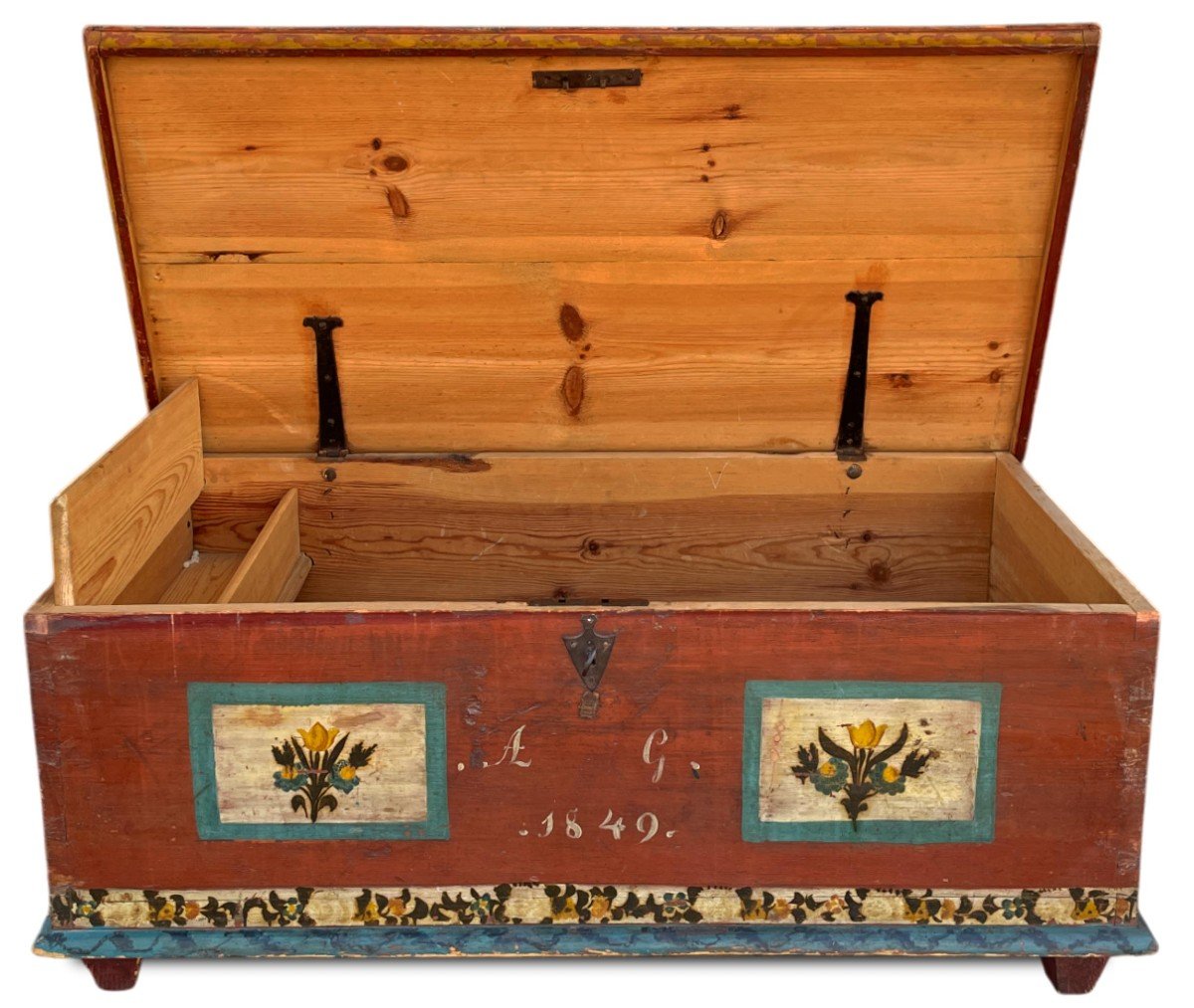 Alpine Red Painted Chest Dated 1849  -photo-2