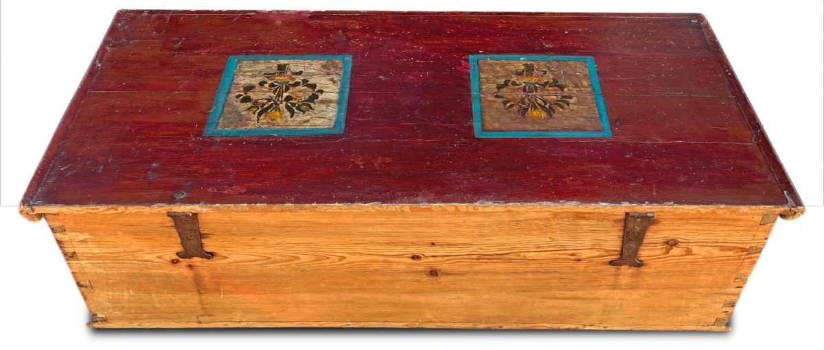 Alpine Red Painted Chest Dated 1849  -photo-4