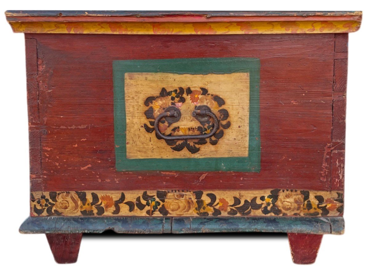 Alpine Red Painted Chest Dated 1849  -photo-3