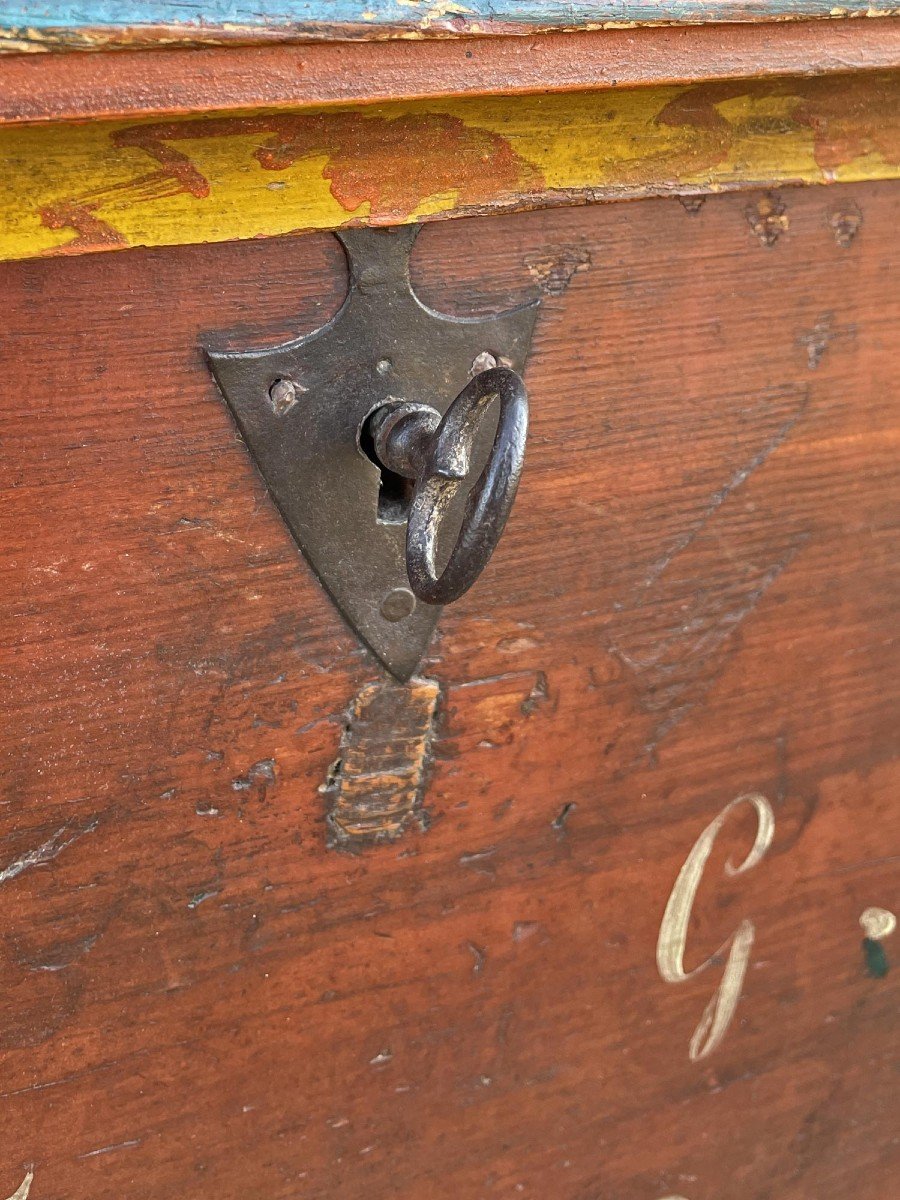 Alpine Red Painted Chest Dated 1849  -photo-4