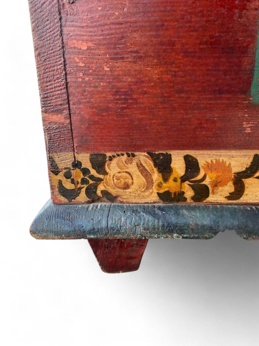 Alpine Red Painted Chest Dated 1849  -photo-8