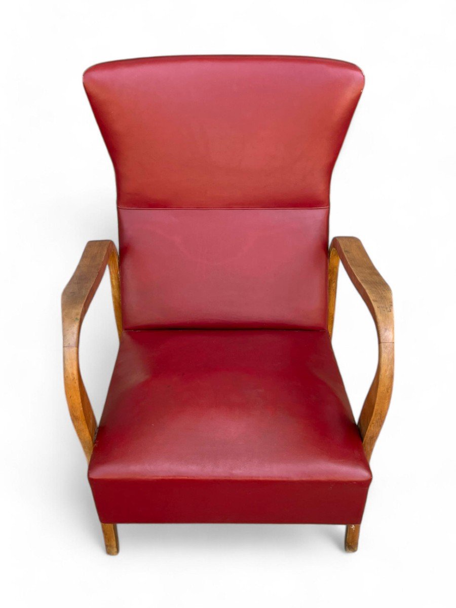 Paire De Fauteuils Italiens En éco-cuir Rouge.-photo-1