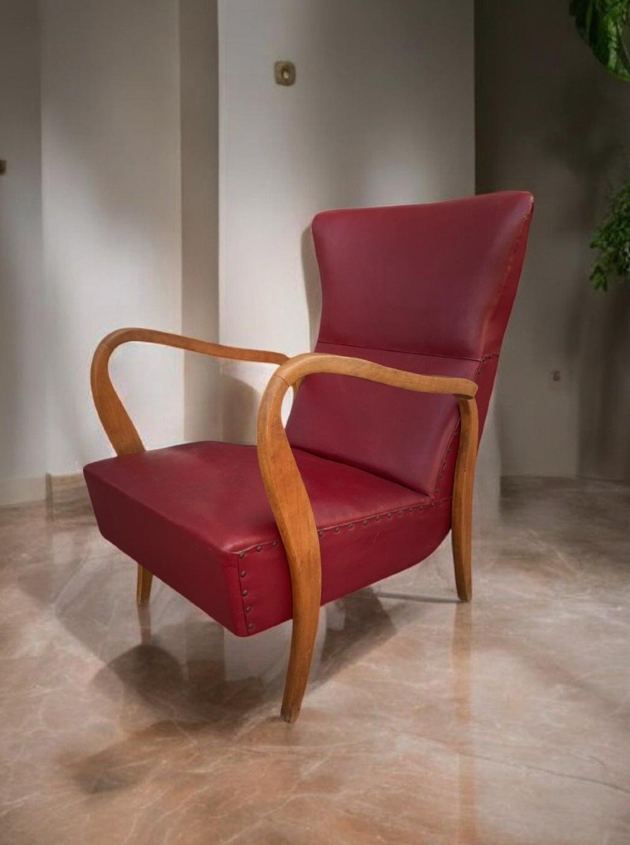 Paire De Fauteuils Italiens En éco-cuir Rouge.-photo-3