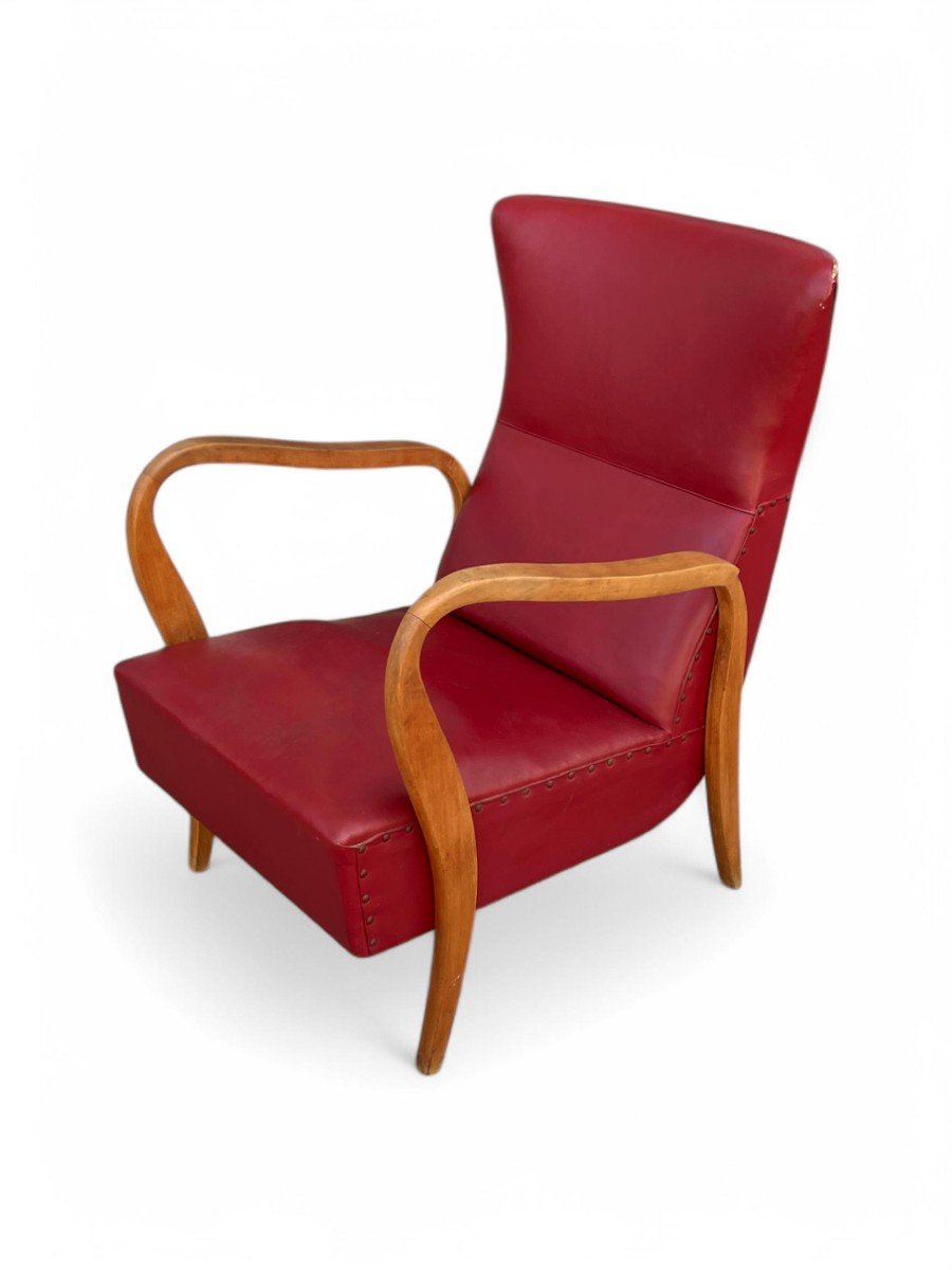 Paire De Fauteuils Italiens En éco-cuir Rouge.-photo-8