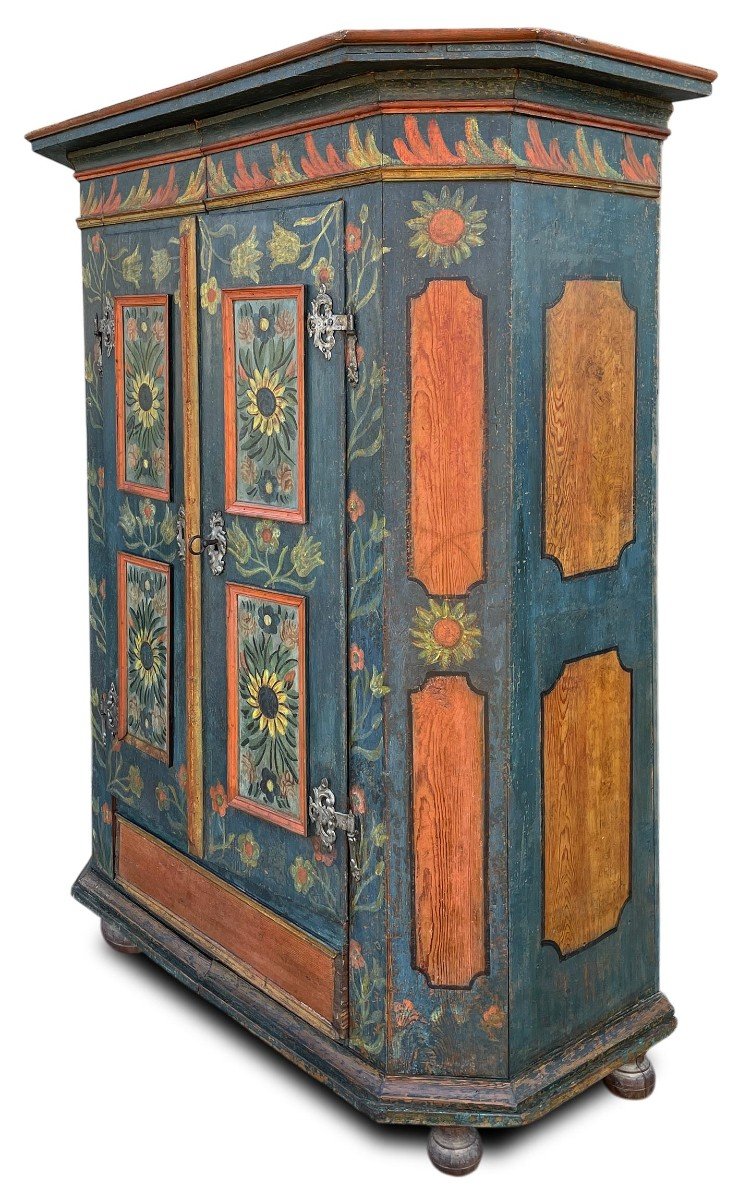 Alpine Blue Painted Cupboard With Sunflowers  -photo-2