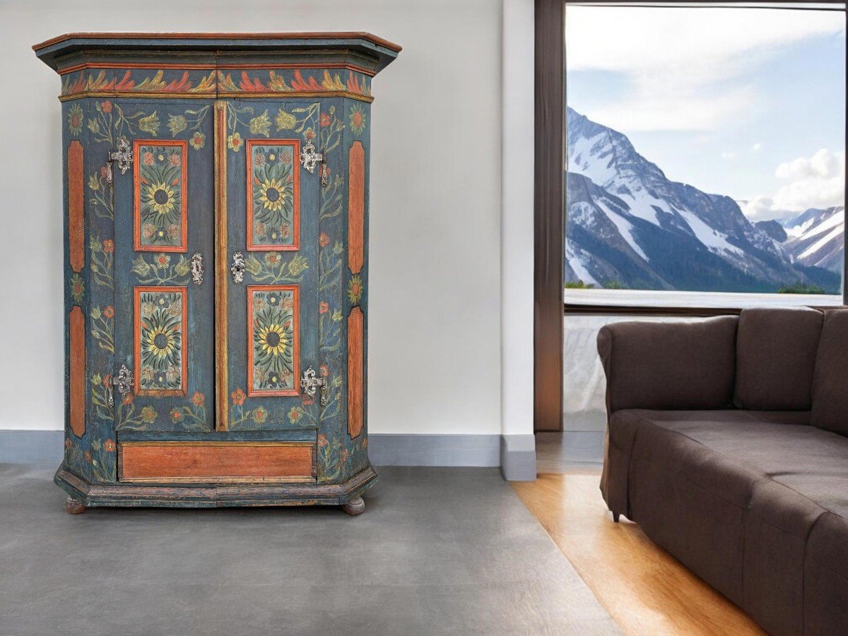 Alpine Blue Painted Cupboard With Sunflowers  -photo-1