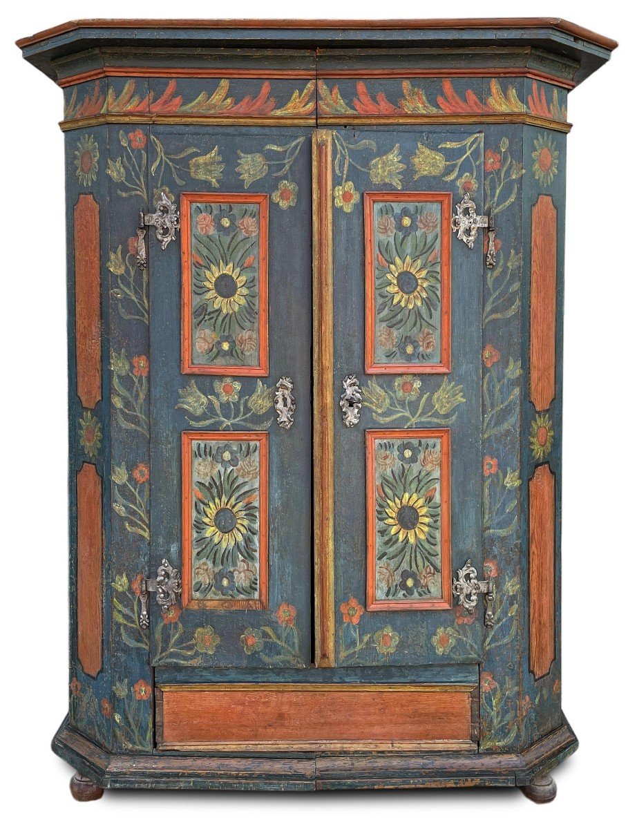 Alpine Blue Painted Cupboard With Sunflowers  