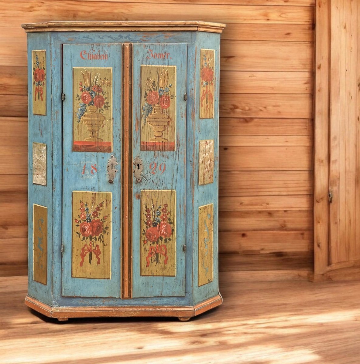 Antique Alpine Blue Wardrobe Dated 1829  -photo-1