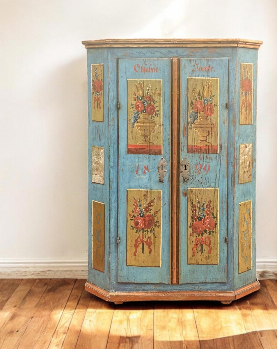 Antique Alpine Blue Wardrobe Dated 1829  -photo-2