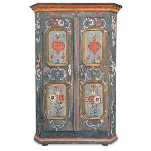 Blue Floral Painted Two Doors Alpine Cabinet Dated 1799  