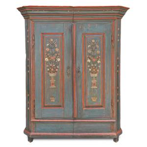 Armoire Peinte à Motifs Floraux Bleus Datée De 1831  