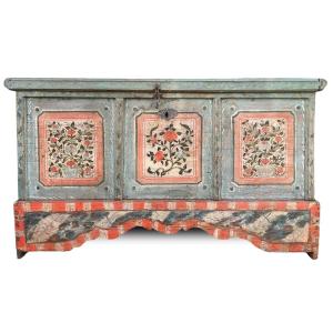 Early XIX Light Blue Floral Painted Blanket Chest