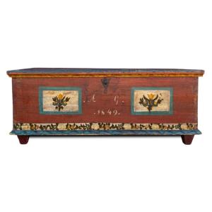 Alpine Red Painted Chest Dated 1849  