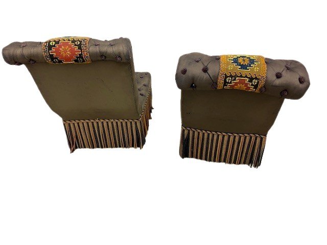 Pair Of Small Armchairs In Fabric With Embroidery In Beads-photo-4