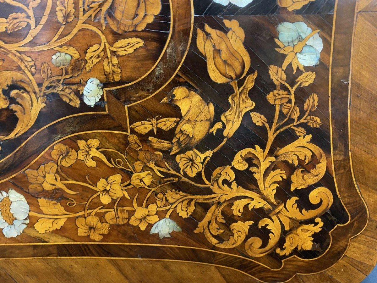 Panel Of Tuscan Veneered And Inlaid In Various Essences And Mother Of Pearl -photo-3